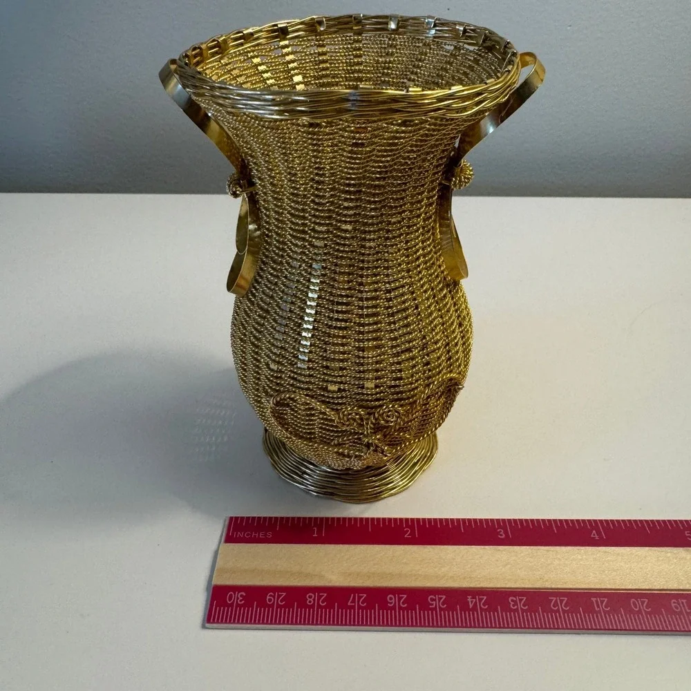 Gold Wire Wrapped Vase Decorative Tabletop Accent Elegant‎ Home Decor